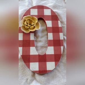 Plaid red and white Letter O wall decor. New